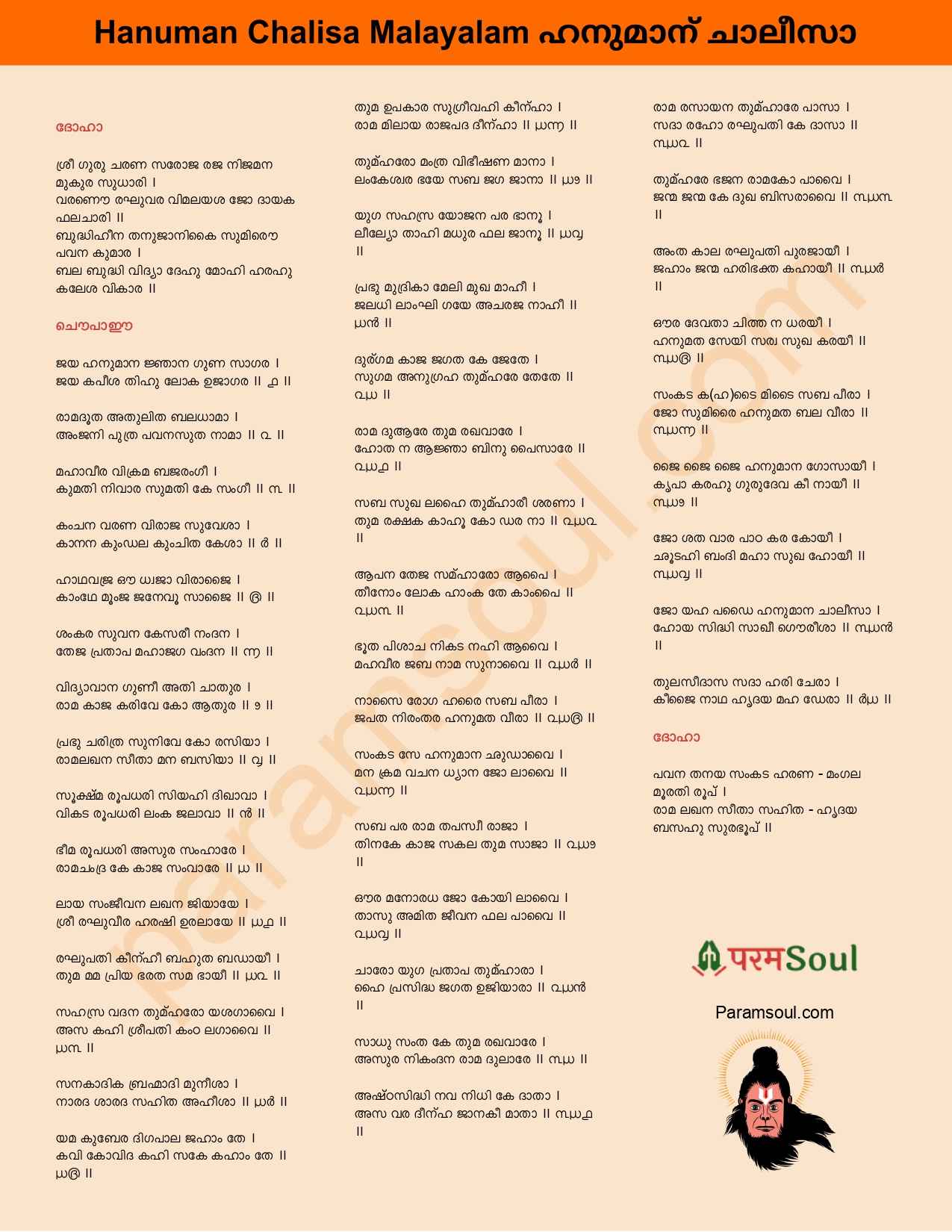 Hanuman Chalisa Malayalam Lyrics ഹനുമാന് ചാലീസാ മലയാളം വരികൾ