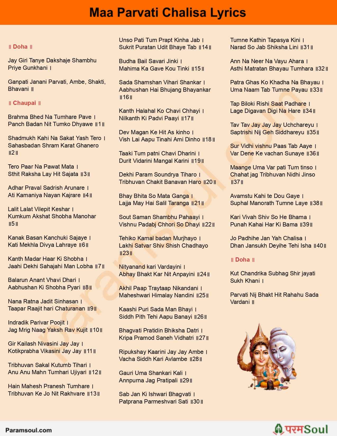 Parvati Chalisa Lyrics in English